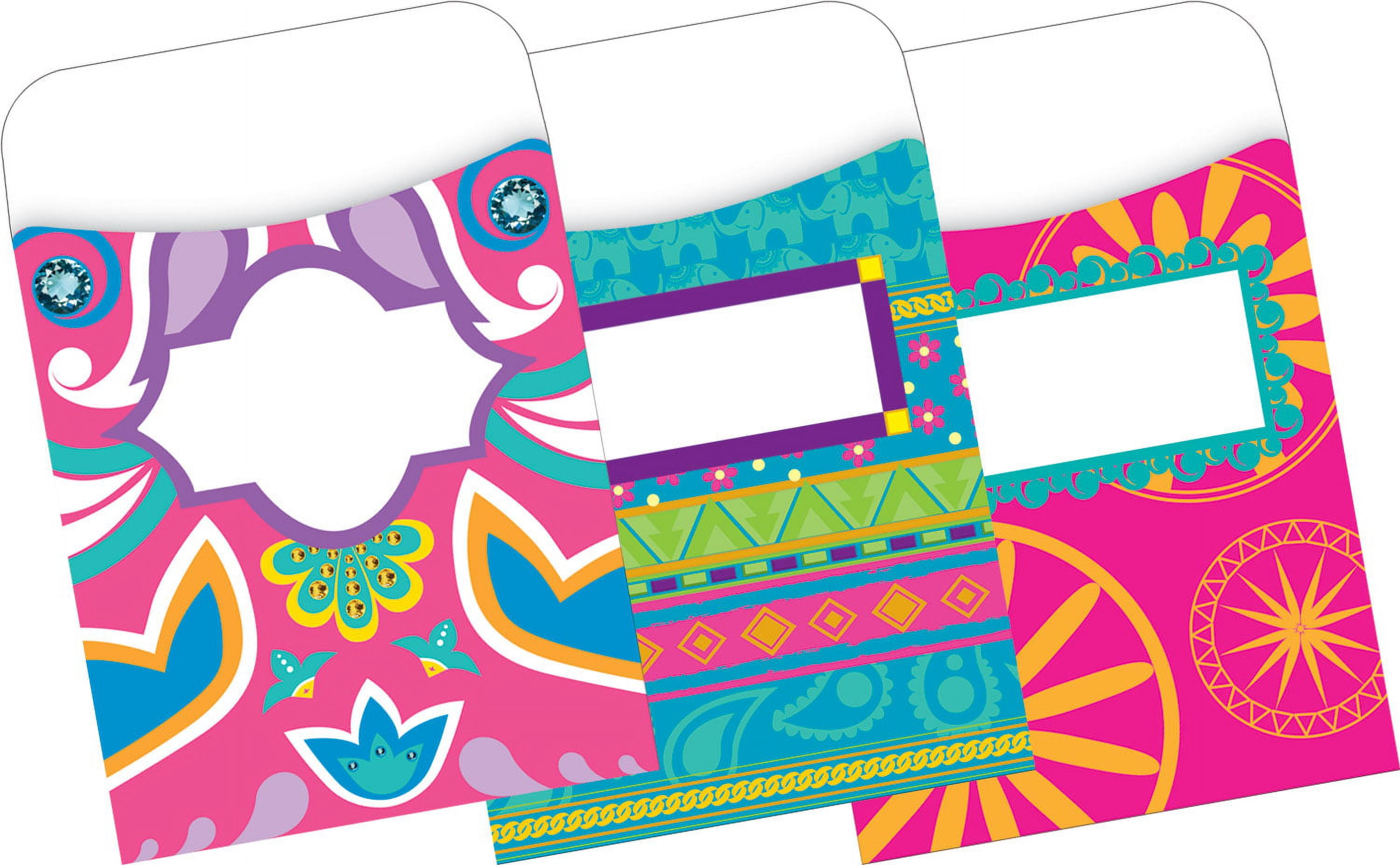 Barker Creek 12 File Folder, 30 Peel & Stick Library Pocket Set - Bohemian (BC3539)