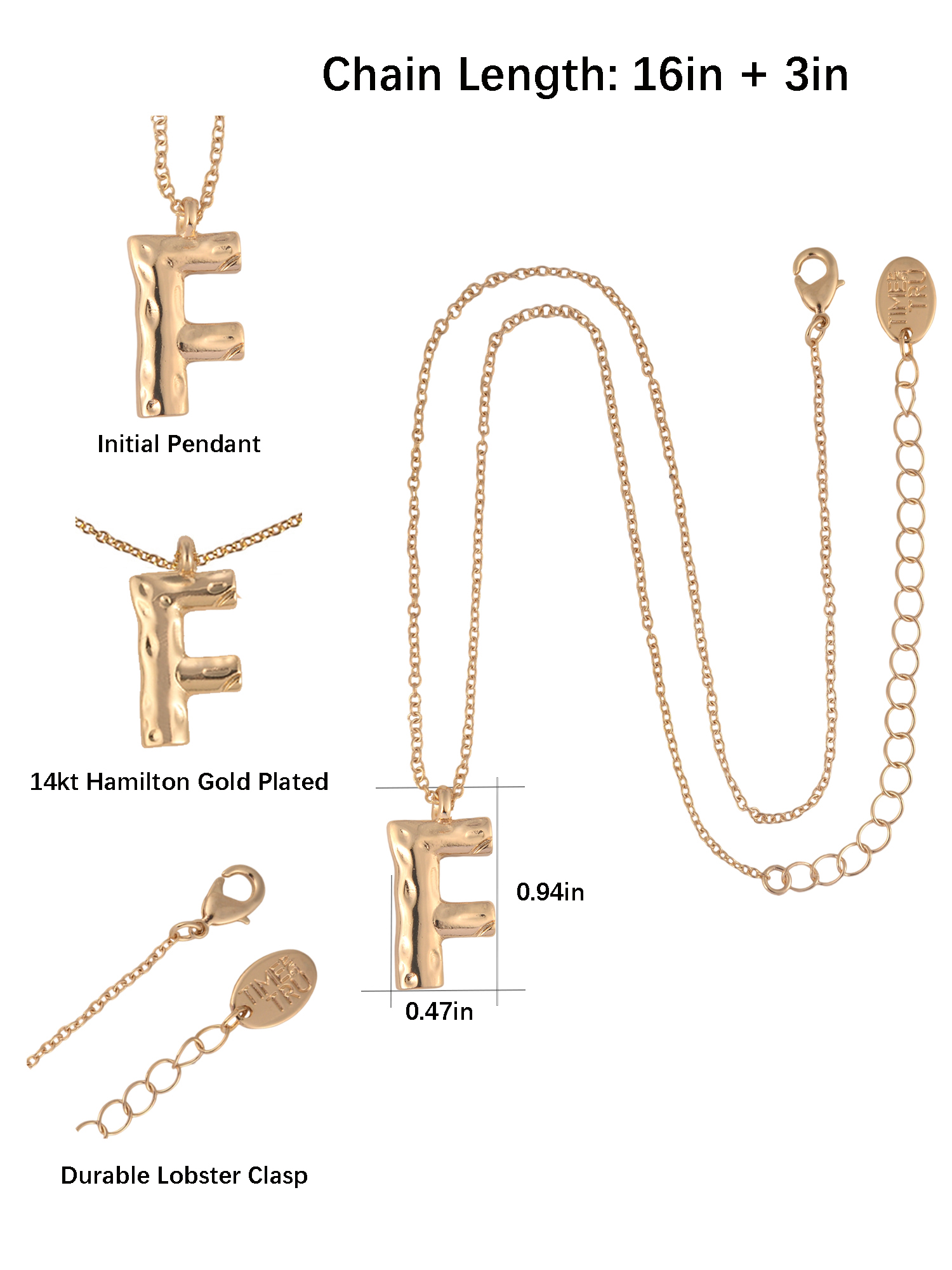 Time and Tru Goldtone Hammered Initial "F" Pendant Necklace