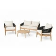 thumbnail image 3 of Christopher Knight Home 4-Piece Outdoor Patio Conversation Set with Wood Frame, Cushions and Black Rope, 3 of 13