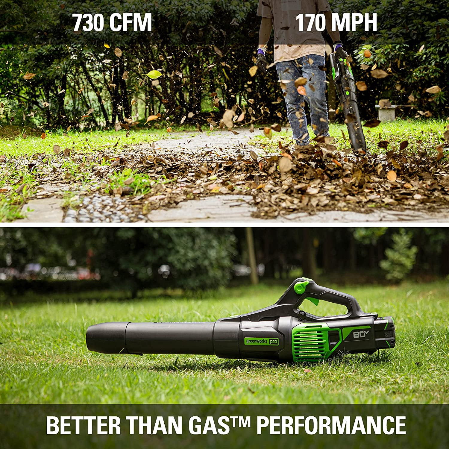 Greenworks 80V 21" Cordless Battery Push Lawn Mower,730 CFM Cordless Battery Leaf Blower,Combo Kit w/(1) 4Ah Battery & (1) 4A Rapid Charger