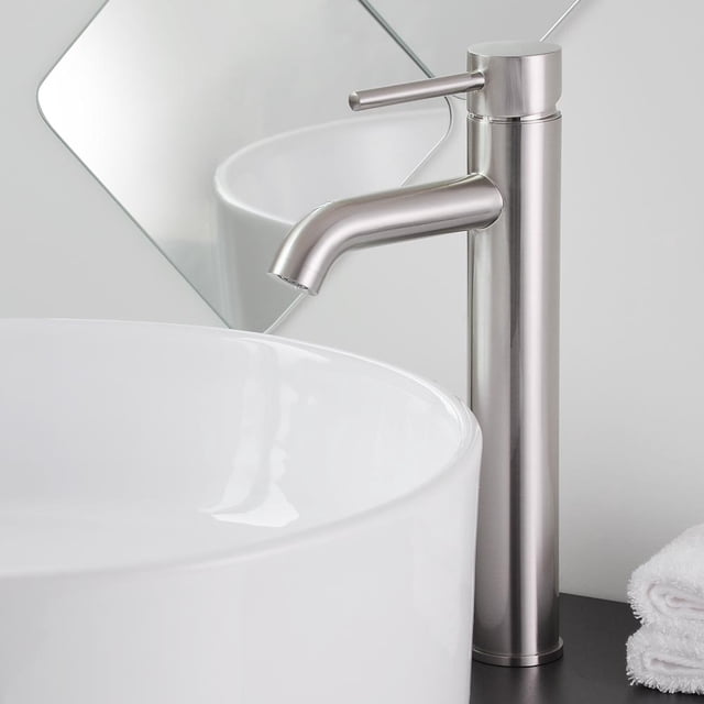 Aquaterior Single Handle Vessel Sink Faucet 14 inch Tall Bathroom Sink Faucet Hot and Cold Water Mixer Brass Body Single Hole Faucet Brushed Nickel (CUPC NSF CEC) Aquaterior Modern
