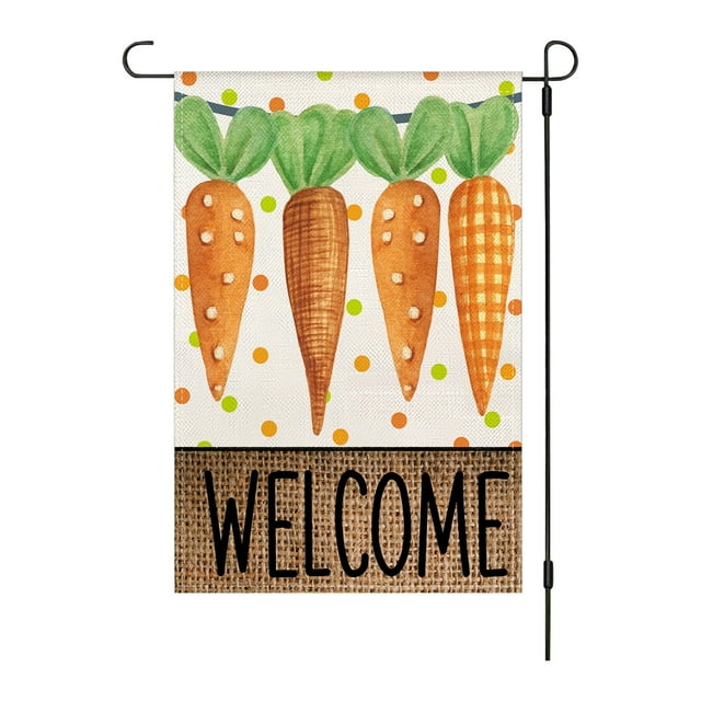 CY5O5ee 12x18 Inch Easter Garden Flag Carrots Rabbit Easter Egg Holiday Yard Flag Welcome Banners for Spring Outdoor Porch Yard Garden Outdoor Decoration