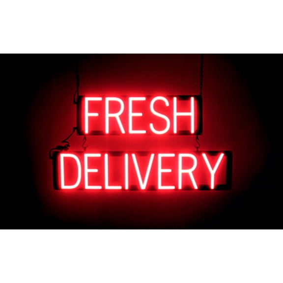 SpellBrite FRESH DELIVERY LED Sign for Business. 28.4" x 15.0" Red FRESH DELIVERY Sign Has Neon Sign Look With Energy Efficient LED Light Source. Visible from 500  Feet, 8 Animation Settings.