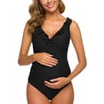 thumbnail image 4 of Trajes de baño de una pieza de maternidad con volantes y volantes Trajes de baño Falbala Monokini Cuello en V profundo Trajes de baño Negro (L Sailing  Electrónica, 4 of 6