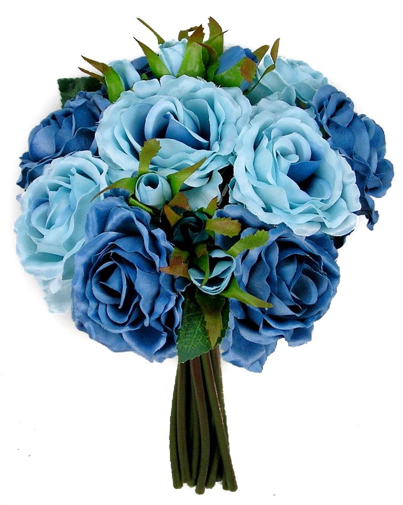 Rose Silk Flower Bouquet Blue Mix