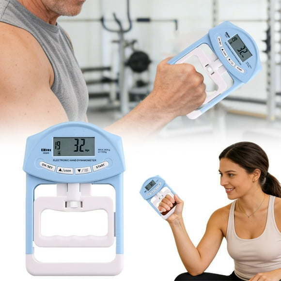 1x Hand Grip Strength Tester Trainer - Electronic Hand Grip Dynamometer (198Lbs / 90Kgs),Digital Grip Power Strengthener Exerciser,Electronic Handgrip Testing for Sports Home School Use(Light blue)