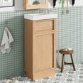 thumbnail image 2 of 15.75" Bathroom Vanity with Reversible Resin Sink, MDF Cabinet with Adjustable Shelf and Push-to-Open Door, Wood Grain Melamine Finish, Reversible Door, Rustic Style for Small Spaces, 2 of 21