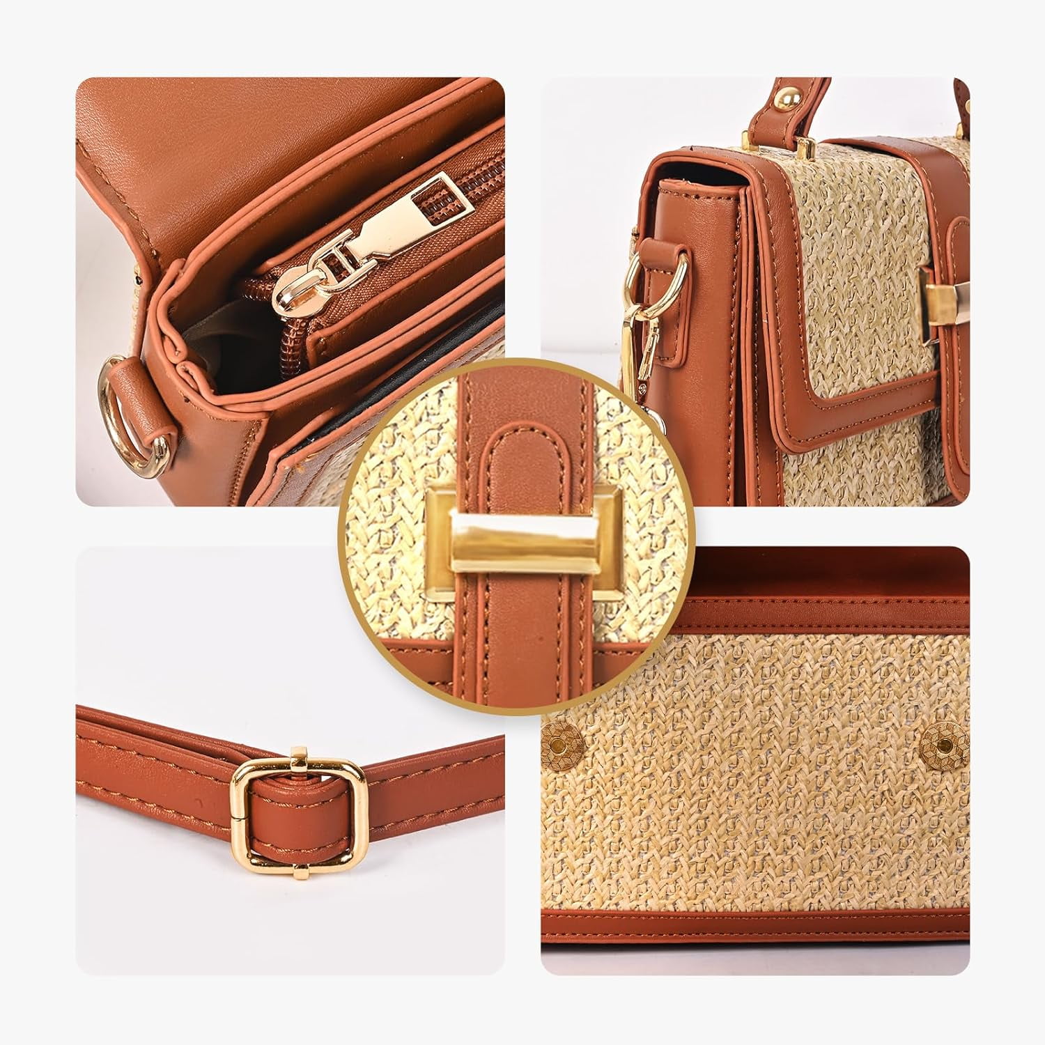 CAILDANL Straw Crossbody Bags for Women Summer Straw Clutch Bag Woven Beach Purse Vacation Handbags