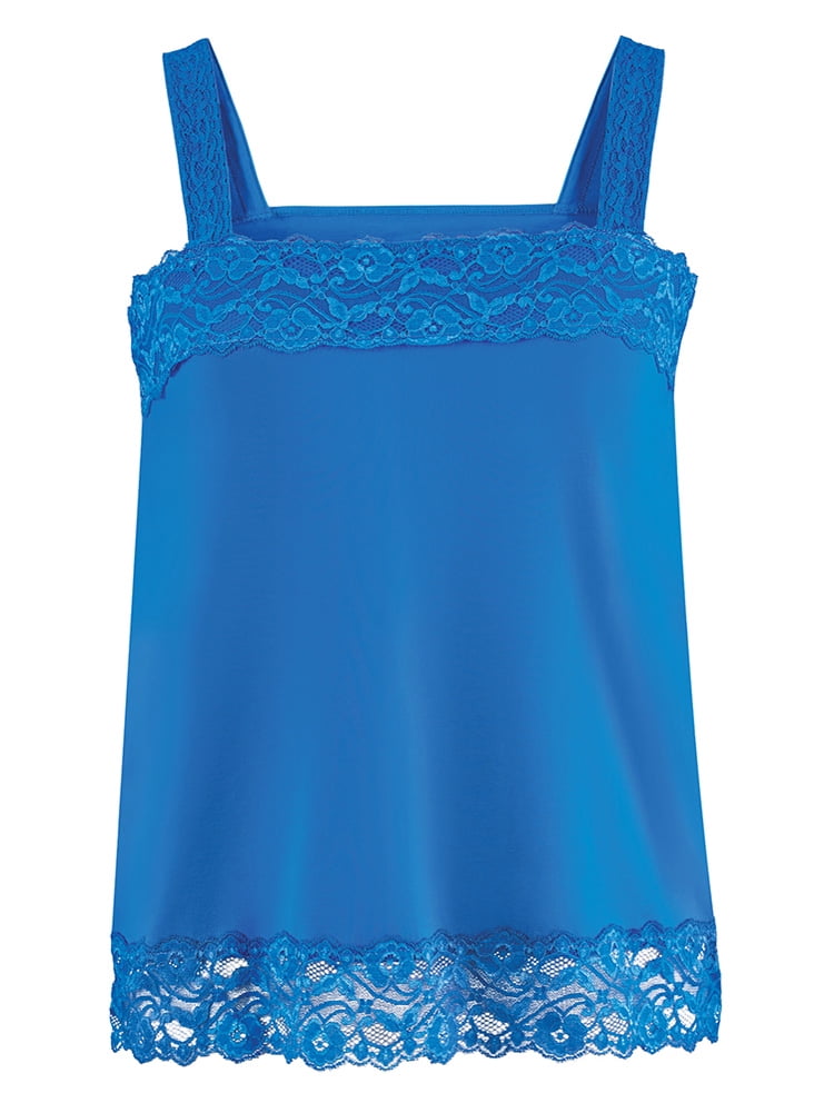 Collections Etc. Versatile Solid Color Lace Trim Square Neckline