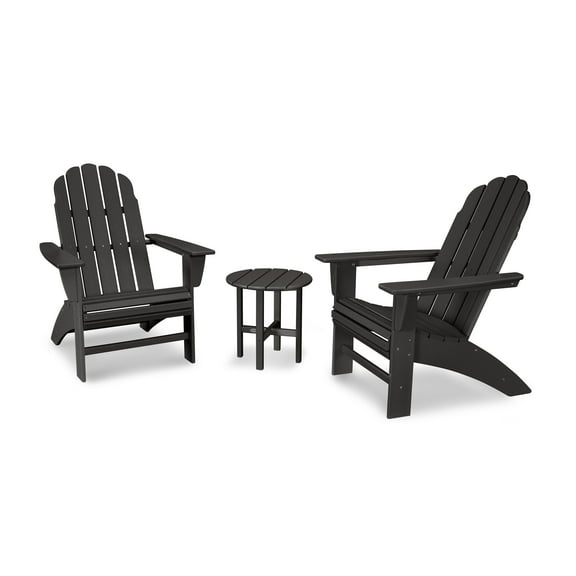 POLYWOOD Vineyard 3-Piece Curveback Adirondack Set in Black