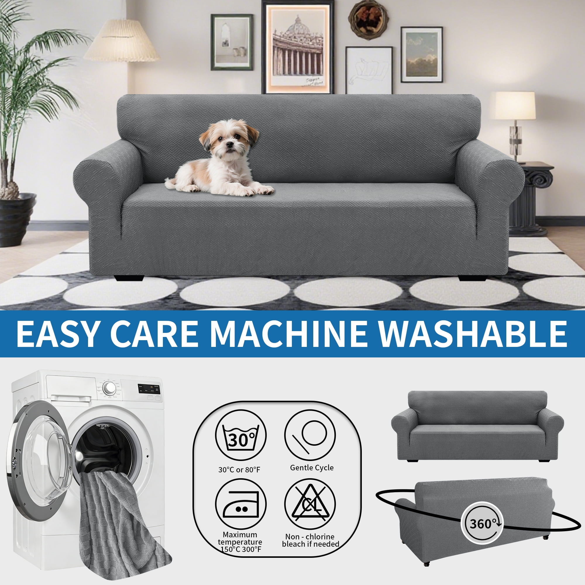 JIATER 1-Piece Sofa Cover Stretch Couch Cover Washable Sofa Slipcover Furniture Protector for Loveseat Sofa,Light Gray
