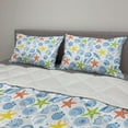 thumbnail image 2 of Nautical Comforter & Sham Bedding Set, Marine Themed Starfish Mollusk Coral Reef Shells Oyster Underwater Design, 3 pcs Duvet Set Microfiber Filling Quilt, 5 Sizes, Blue and Yellow, by Ambesonne, 2 of 4