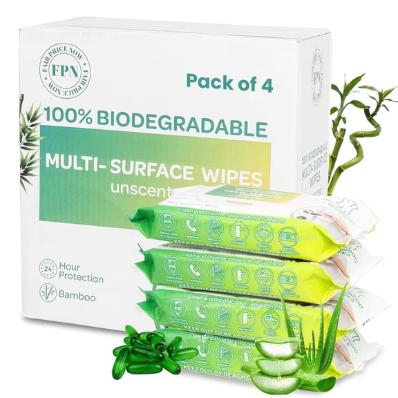 FPN Multi-Surface Wipes 7x8 in, 4CT 240 Wipes– Kills Germs – Residue-Free, No Bleach – Safe for Home, Office, Travel – Unscented