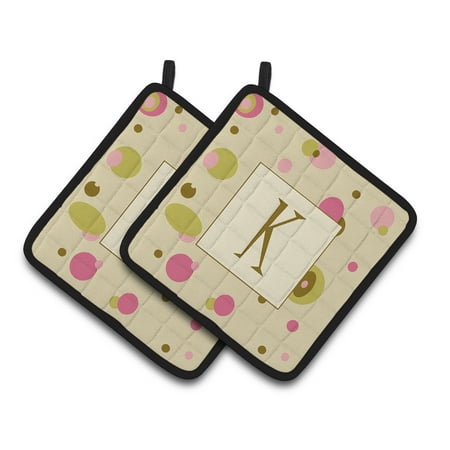

Carolines Treasures CJ1004-KPTHD Letter K Initial Monogram - Tan Dots Pair of Pot Holders 7.5HX7.5W multicolor