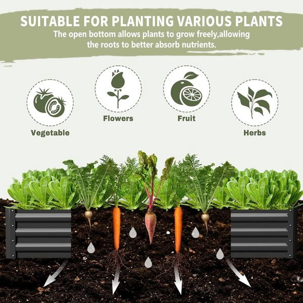 SLSY Galvanized Raised Garden Bed with PVC Cover,Metal Planter Bottomless Box w/ Roll-Up Window,Mini Greenhouse Tent for Vegetables Flower Fruit