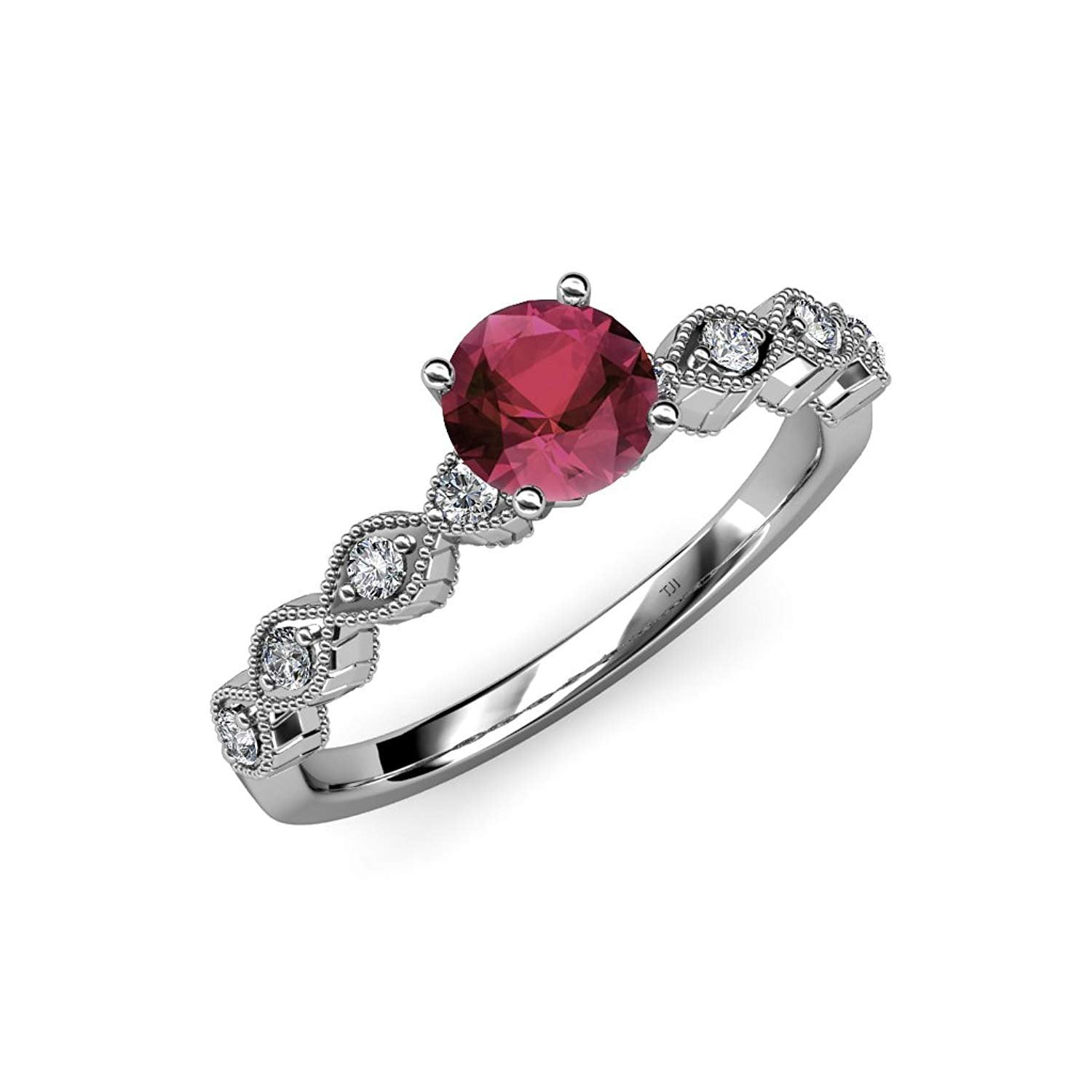 TriJewels Rhodolite & Diamond Twisted Engagement Ring with