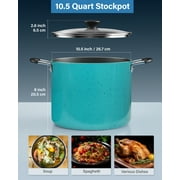 Cook N Home Professional 10.5 Quart Nonstick Stock Pot with Lid, Riveted Handles, Big Soup Pot for Holiday Feasts, Stockpot with Even Heating, Induction Cookware, Oven & Dishwasher Safe, Turquoise