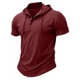 thumbnail image 4 of Kalauyu Mens Hooded Henley Short Sleeve Cotton Blend Pullover Shirts Drawstring Hood with Button Up Casual Solid Color Summer Workout Tees, 4 of 7