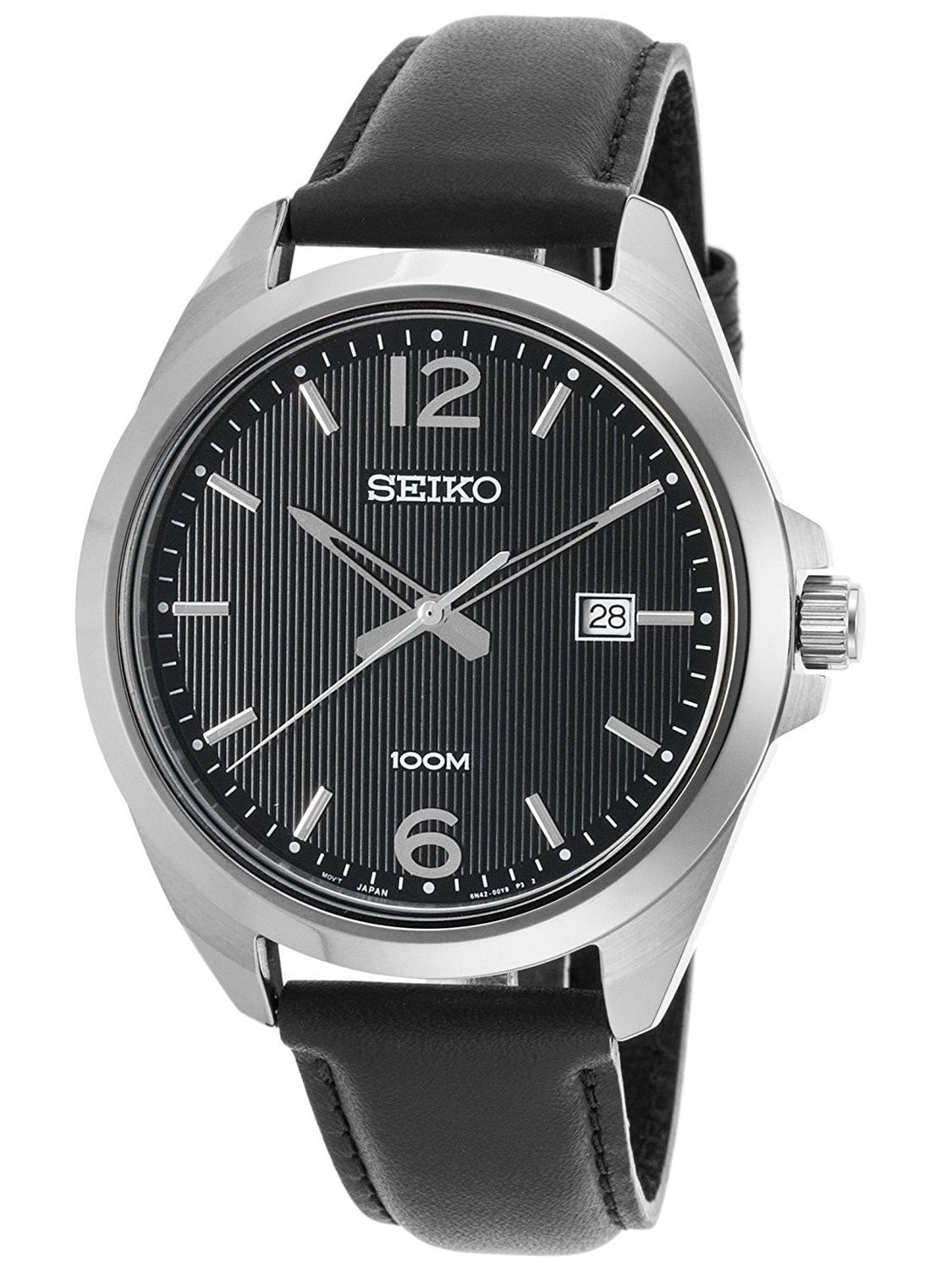 Seiko Men's SUR215P1 Black Leather Watch 