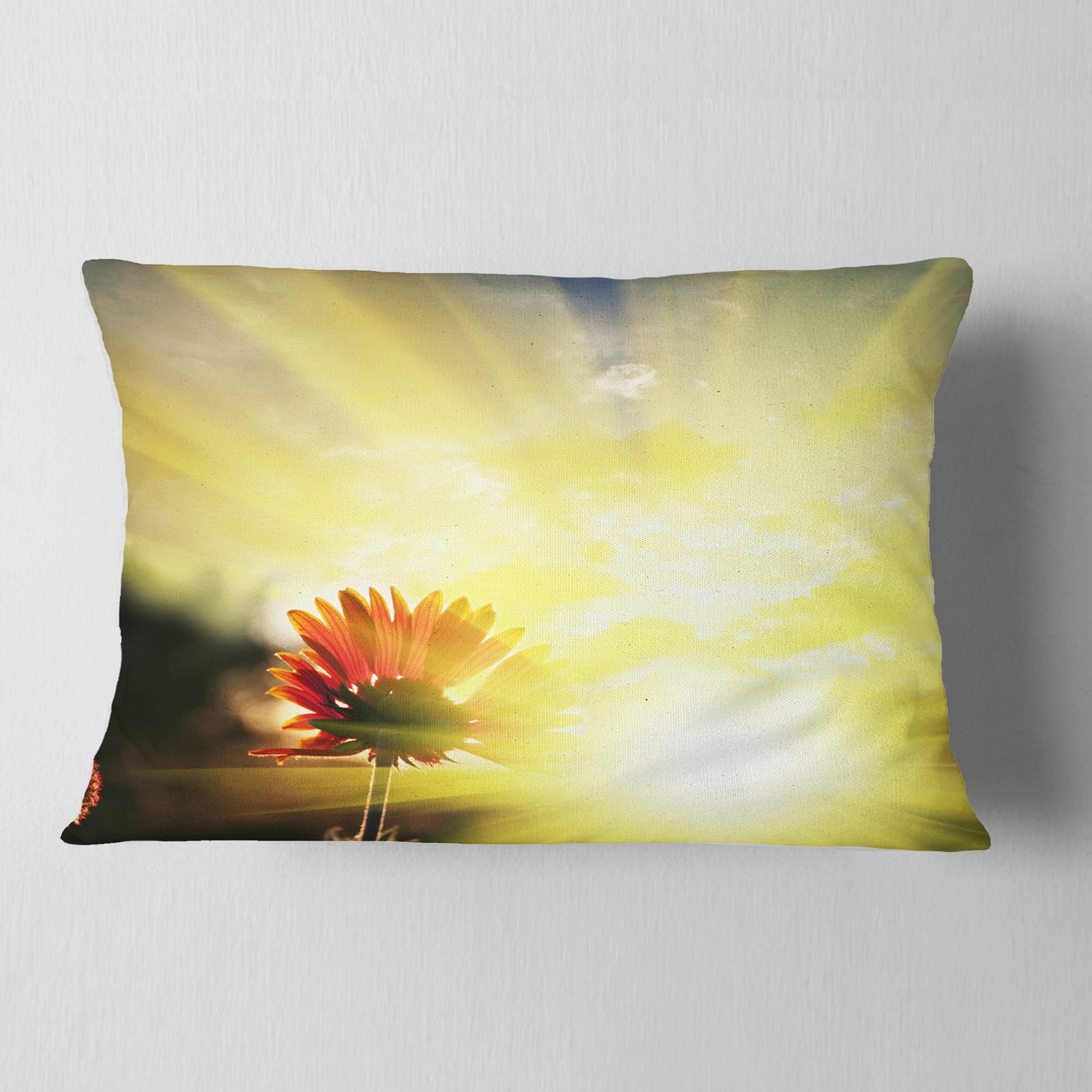 Designart Flower Against Bright Yellow Sunset - Floral Throw Pillow - 12x20