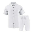 thumbnail image 6 of Men's Linen Vacation 2-Piece Beach Set, Solid Color Lightweight Button-Down Pocket Shirt and Elastic Waist Shorts, Summer Outfit For Holiday,White,2XL, 6 of 7
