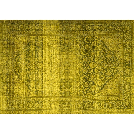 Ahgly Company Machine Washable Indoor Rectangle Persian Yellow Traditional Area Rugs, 2' x 5'