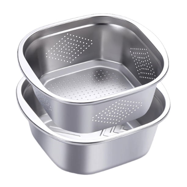 Juego de colador y bol de acero inoxidable, bol para mezclar, escurridor, lavabo cuadrado para lavar arroz 4600 ml