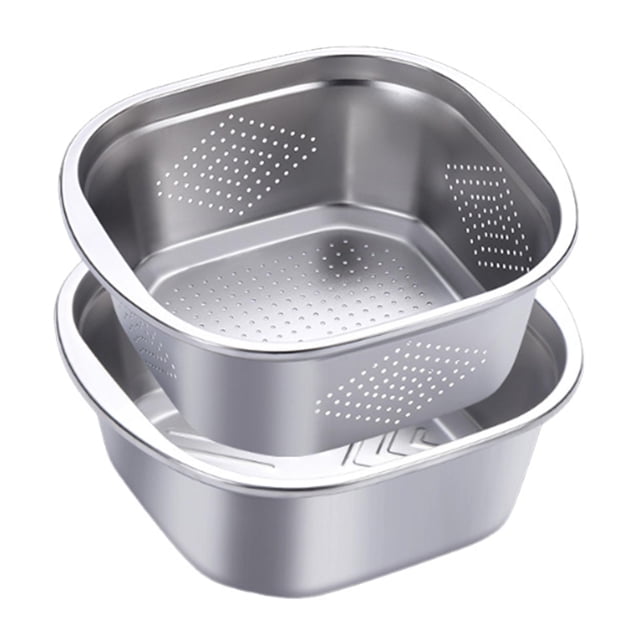 Juego de colador y bol de acero inoxidable, lavabo cuadrado para lavar, limpiar, enjuagar y lavar 4600 ml