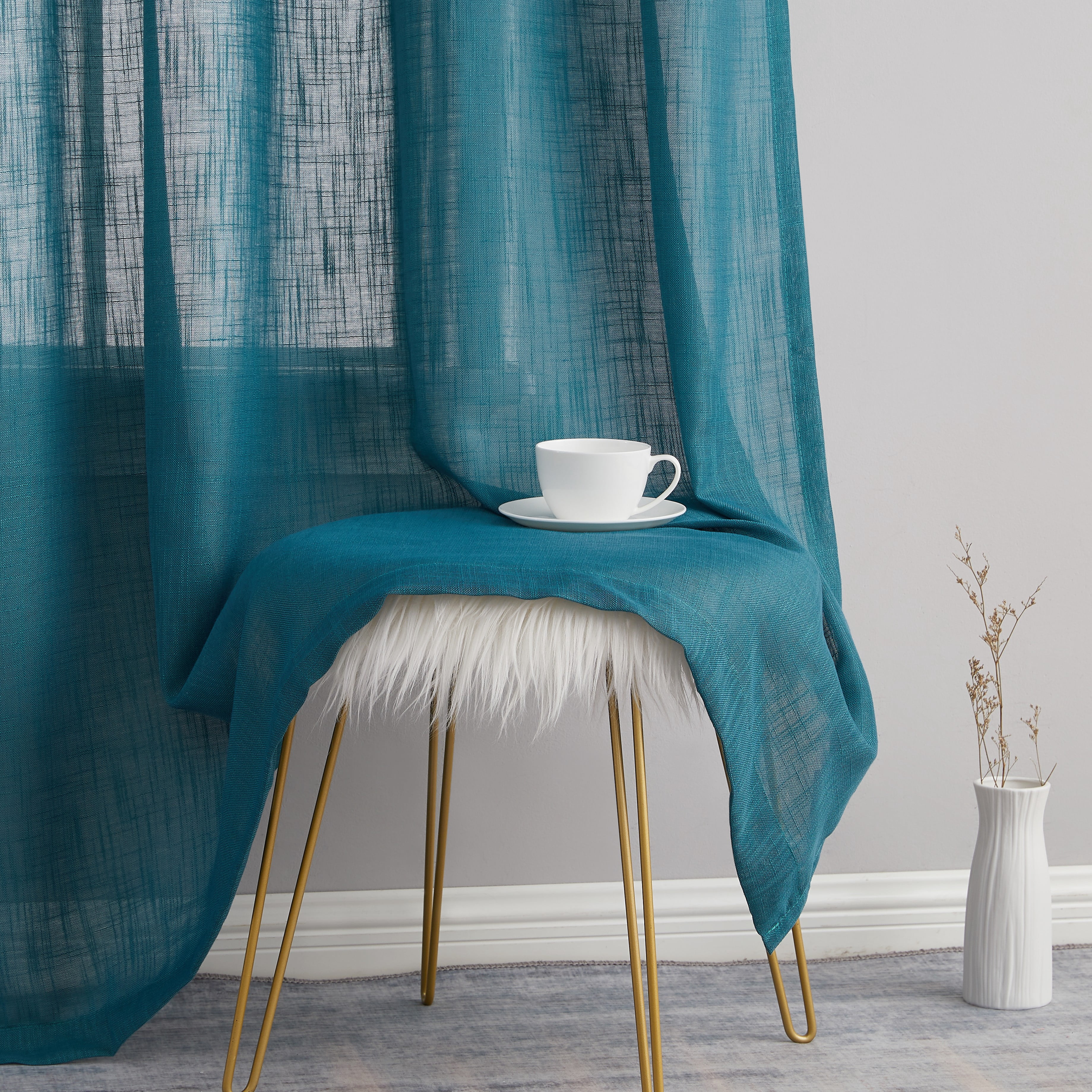 THD Serena Faux Linen Textured Semi Sheer Privacy Light Filtering Transparent Window Grommet Thick Curtains Drapery Panels for Bedroom & Living Room, 2 Panels