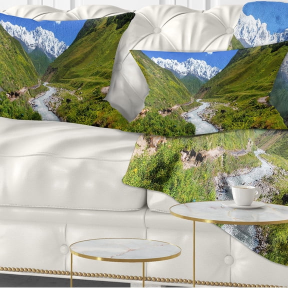 Designart River in Caucasus Mountains - Landscape Printed Throw Pillow - 12x20