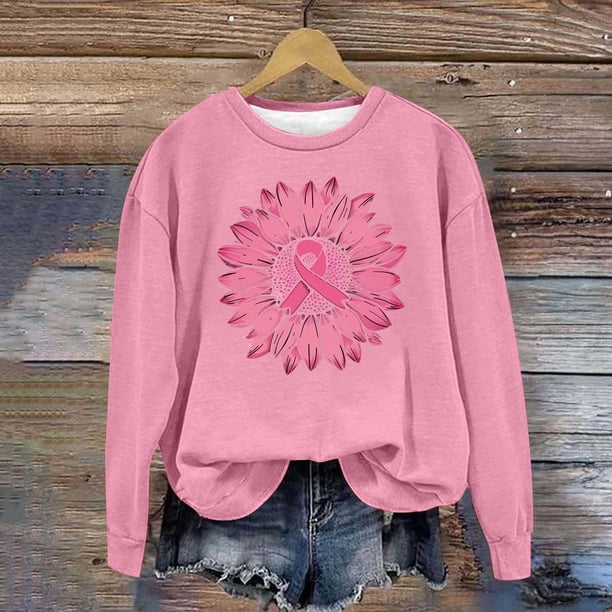 Ailaofu Breast Cancer Awareness Shirt Women Pink Ribbon Graphic Sweatshirt Breast Cancer Survivor Long Sleeve Shirts Tops