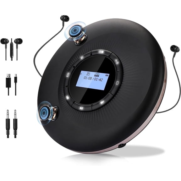 CCHKFEI Portable Bluetooth 1500mAh Rechargeable CD Player, Portable CD Player with Speakers