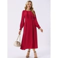 thumbnail image 4 of DARING DIVA Frilled Crewneck Long Sleeve Midi Fall Dress S Red, 4 of 7
