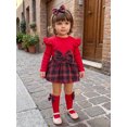 thumbnail image 4 of RUINIXCW Newborn Baby Girl Fall Winter Outfit Ribbed Plaid Romper Dress Infant Baby Girl Clothes Ruffles Long Sleeve Bodysuit Jumpsuit Headband Socks Set, 4 of 5