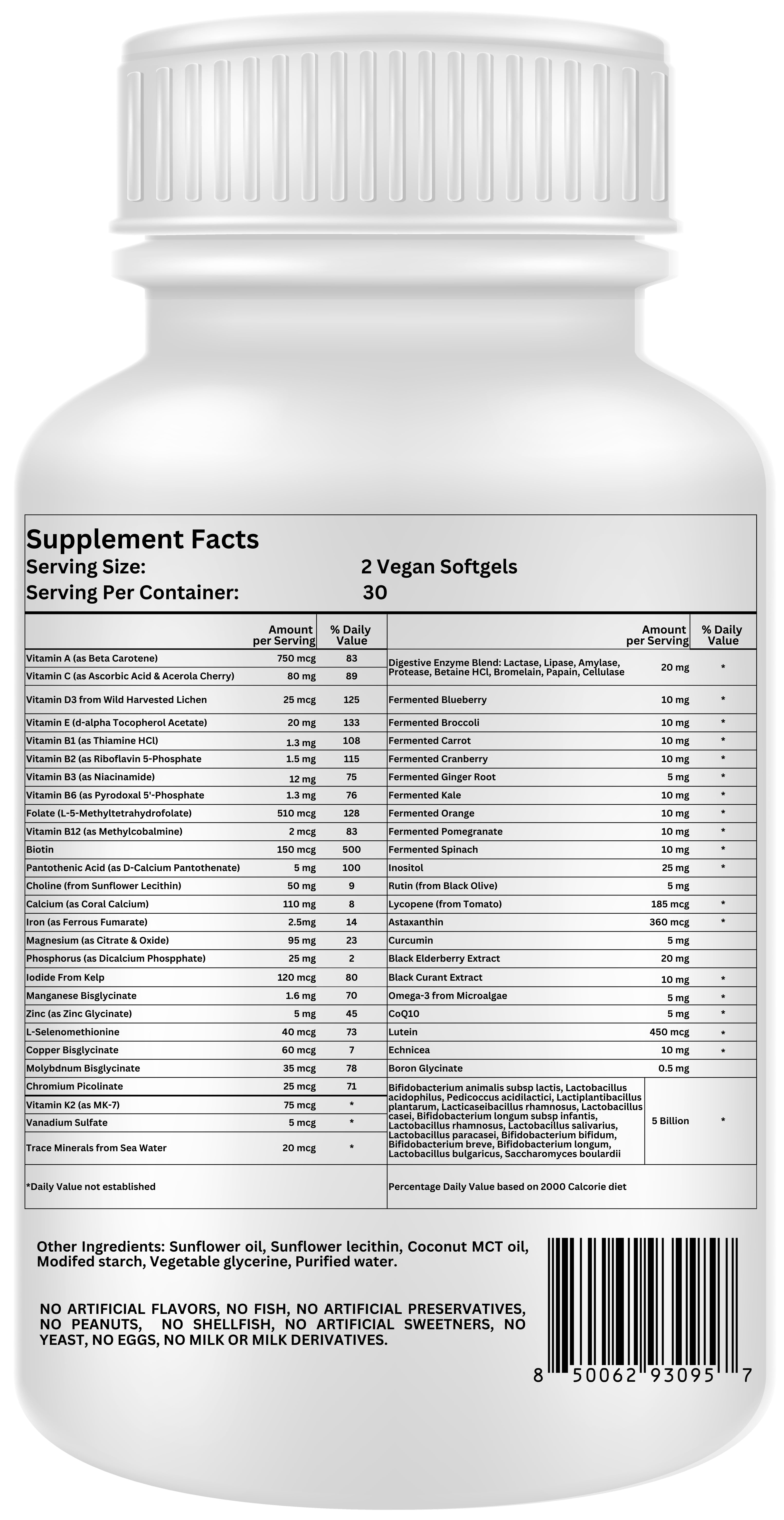 Nikoni Teen Girls' Fermented Multivitamin Mineral Vegan Softgels for Better Absorption 60 Count