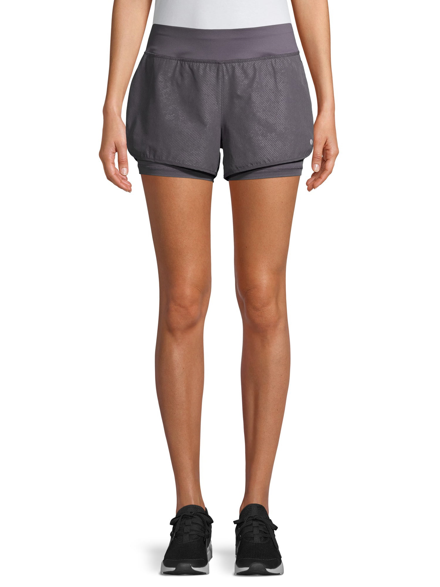 Layer 8 Womens Knit and Woven Quick Dry Two in One Running Yoga Work Out Short with Compression Shorts Underneath