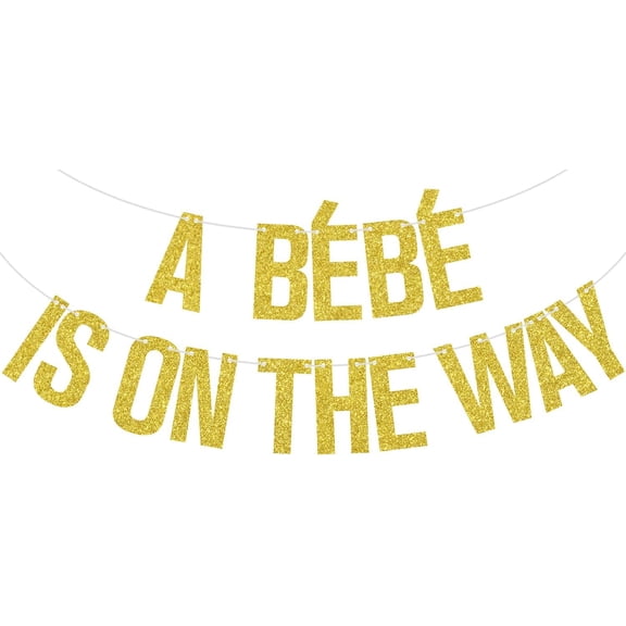 Gold Glitter A Bebe is on The Way Banner, Welcome Baby/Oh Baby, Funny Baby Shower Gender Reveal Party Decorations Supplies