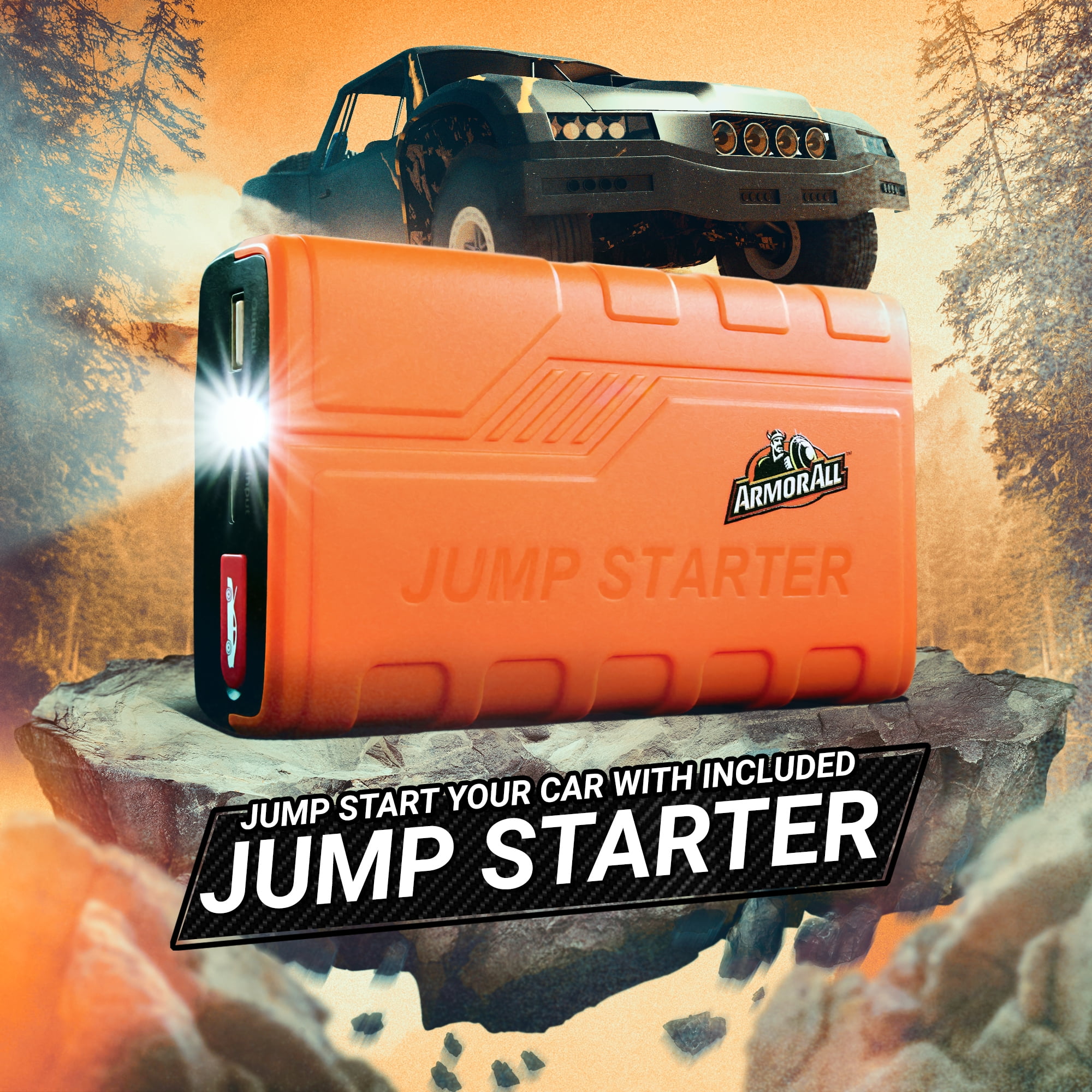 Armor All Emergency Jump Starter Power Bank Kit, 800A Peak Amps, Ultra-Bright LED Flashlight, USB Charger, Portable Car Battery Booster with Premium Carry Case