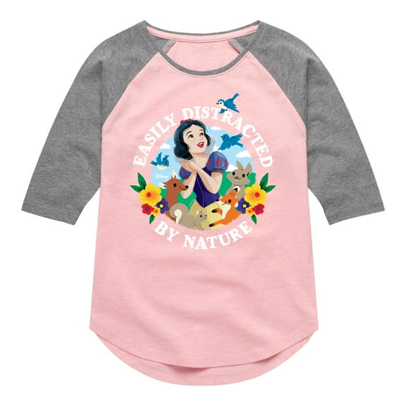 Disney - Snow White Distracted By Nature - Toddler & Youth Girls Raglan Graphic T-Shirt