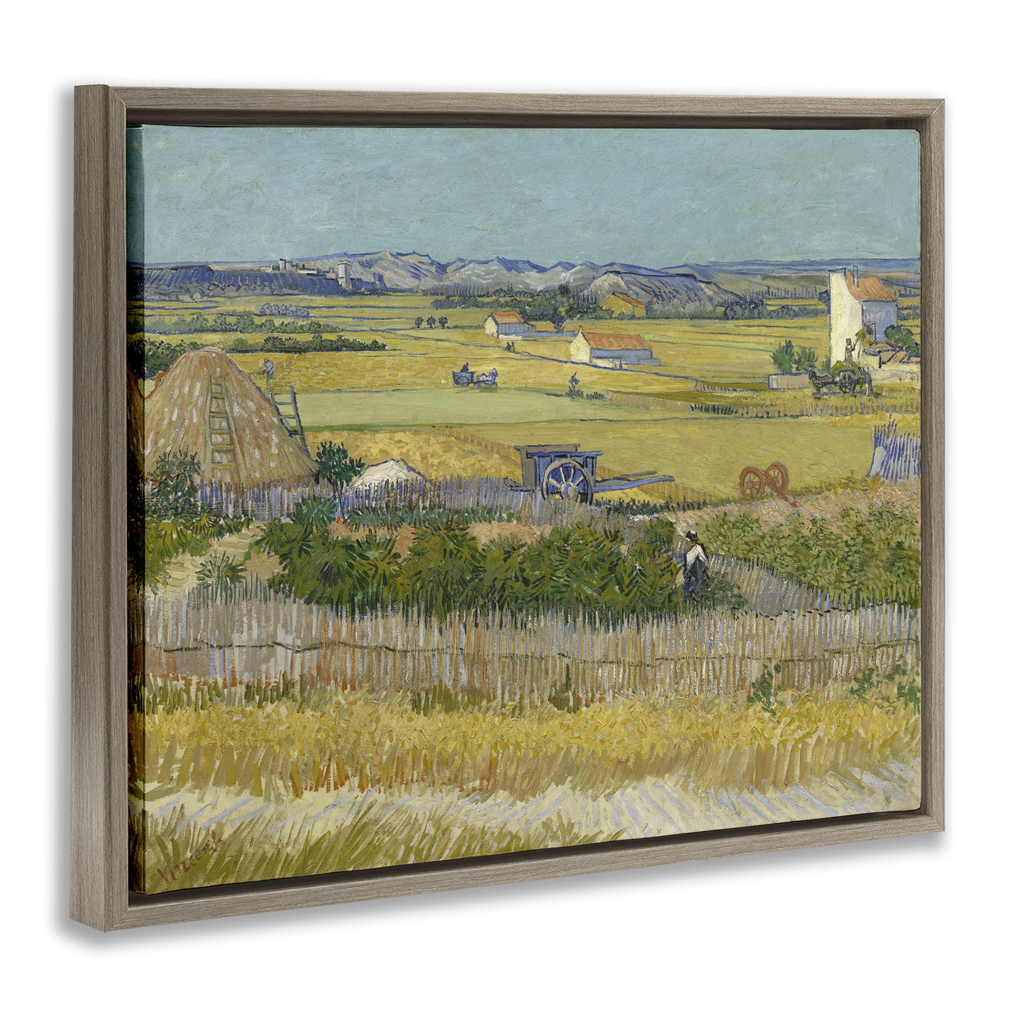 Stupell Industries Van Gogh The Harvest Landscape Landscape & Nature Painting Brown Floater Framed Canvas Art Print Wall Art, 21 x 17
