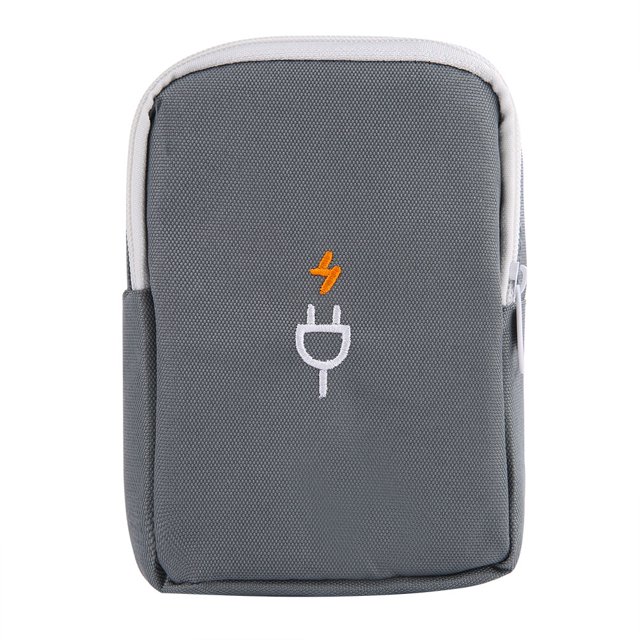 Organizador de dispositivos USB digital de viaje portátil, kit de almacenamiento con cremallera y cables de cargador (negro y gris)
