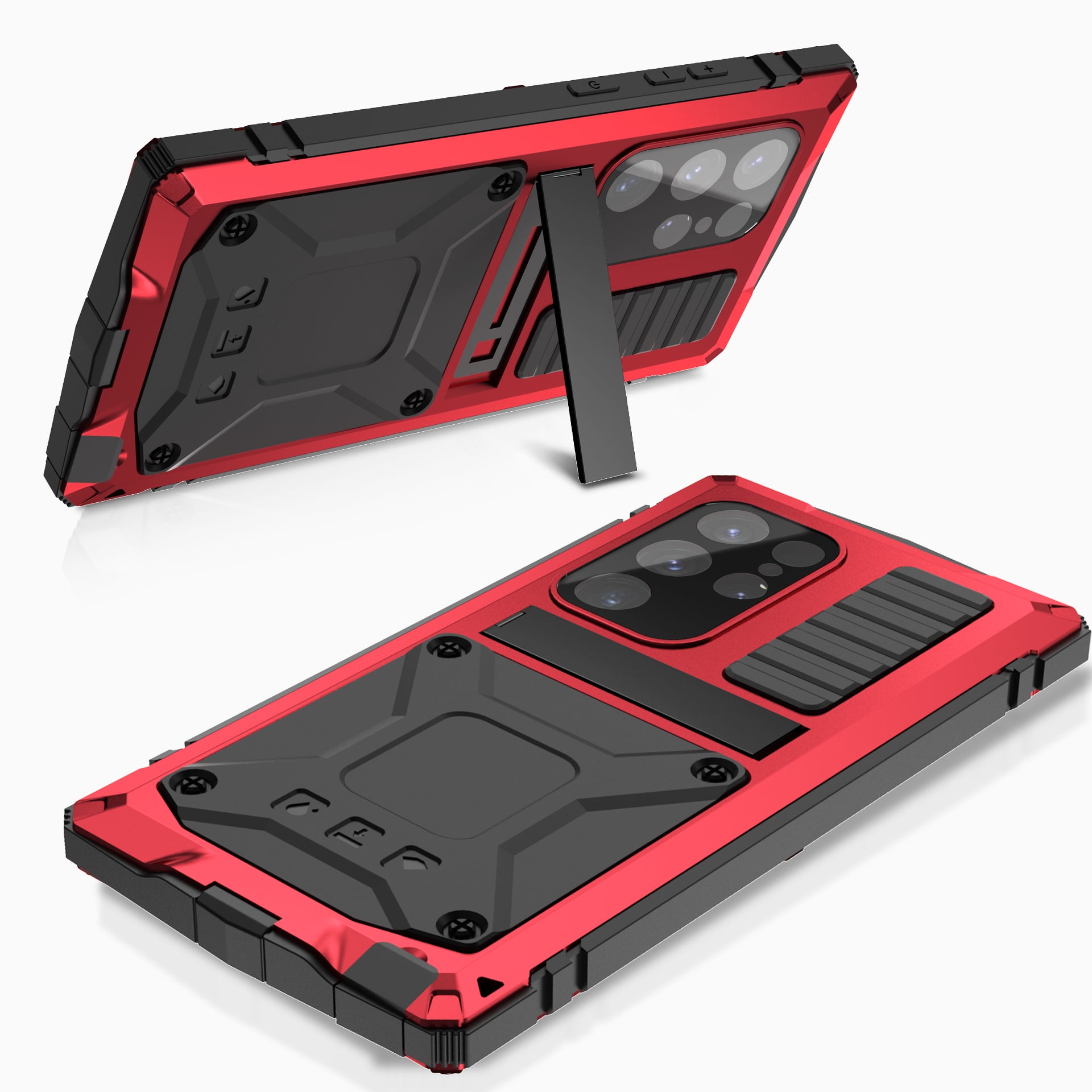 Samsung S24 Ultra Rugged Full-Body Case, Metal Bumper Built-in Screen Protector&Kickstand,Dustproof Drop-Proof,Full Body Protection Heavy Duty Military Cover For Samsung Galaxy S24 Ultra, Red