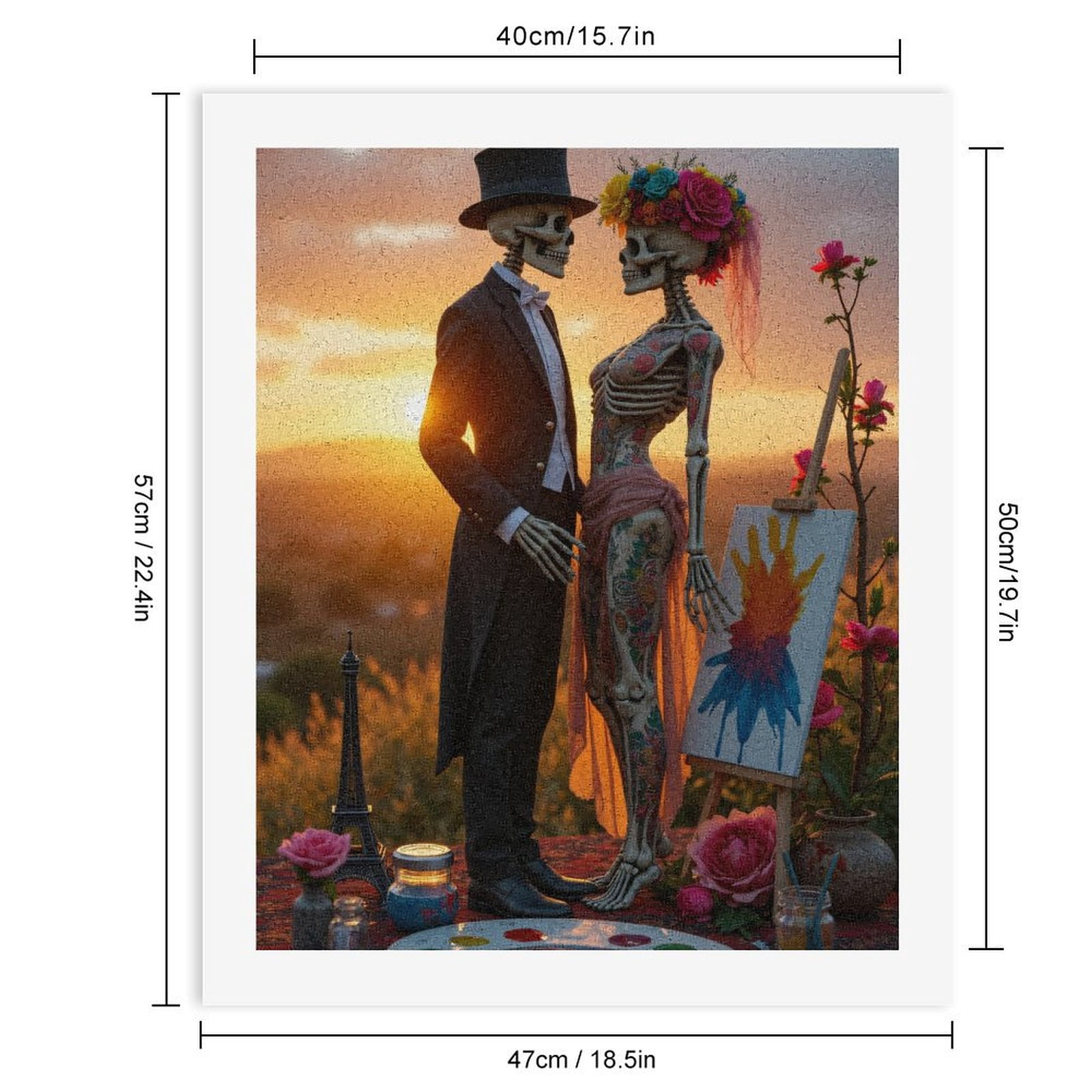 Paint By Numbers Kit for Adults Beginner - Skeleton Couple Sunset Art Painting DIY Canvas Painting Kits for Adults, Frameless Paint By Number for Adults for Home Wall Decor 16x20 Inch