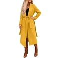 thumbnail image 2 of CCRFTGI Winter Coats for Women Dressy Casual Belted Wool Trench Mid Long Pea Coats Fashion Lapel Collar Coat Warm Overcoat with Belt Yellow M, 2 of 7