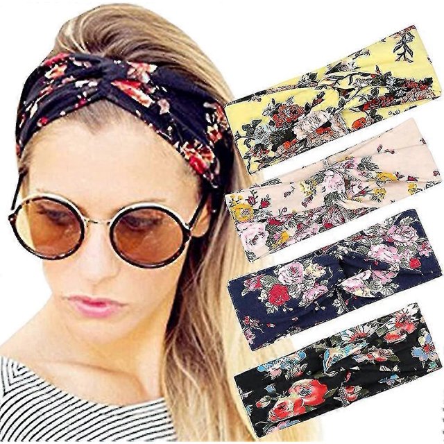 Paquete de 4 diademas elásticas vintage con estampado para La cabeza yuxing