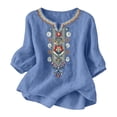 thumbnail image 5 of Vintage Boho Embroidered T Shirts for Women 2026 Summer Casual Elbow Sleeve Cotton Linen V Neck Lightweight Tee Shirt, 5 of 5