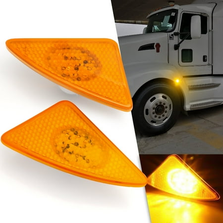Xotic Tech LED Amber Front Cab Flare Side Marker Turn Signal Corner Light Lamp for Kenworth T660 T600 T170 T270 T370 Semi-Trucks