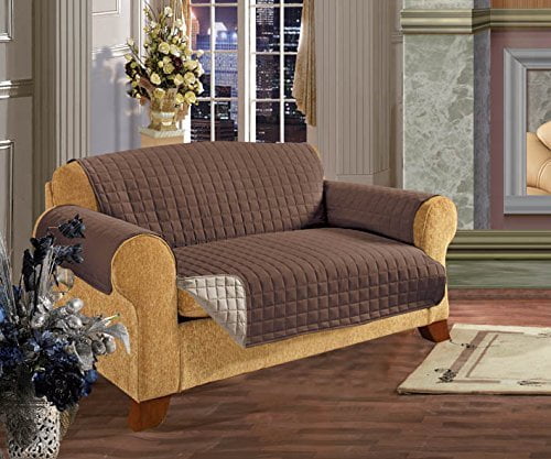 Chocolate Furniture Protector Quilted Sofa Armchair Cover Throw Slipcover 
