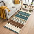 thumbnail image 3 of Turquoise Beige Striped 2x6 Kitchen Runner Rug, Modern Farmhouse Vertical Stripes Non-Skid Rubber Backing Large Rectangle Rugs - Living Room Bedroom Home Office, Indoor Floor Mat Carpets Washable Rug, 3 of 9