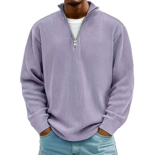 Zip Mock Neck Sweatshirt Men Quarter Zip Pullover Fall Winter Warm Ribbed Knit Long Sleeve